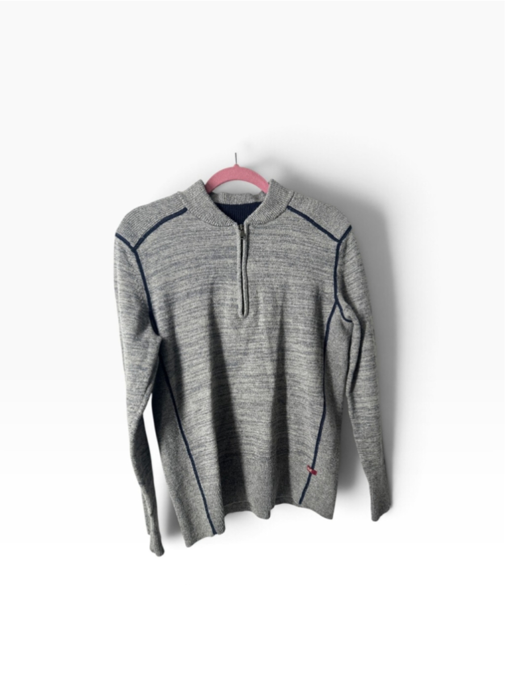 Banana Republic Sweater Mens Medium Gray Mock Neck 1/4 Zip Wool Knit Pullover
